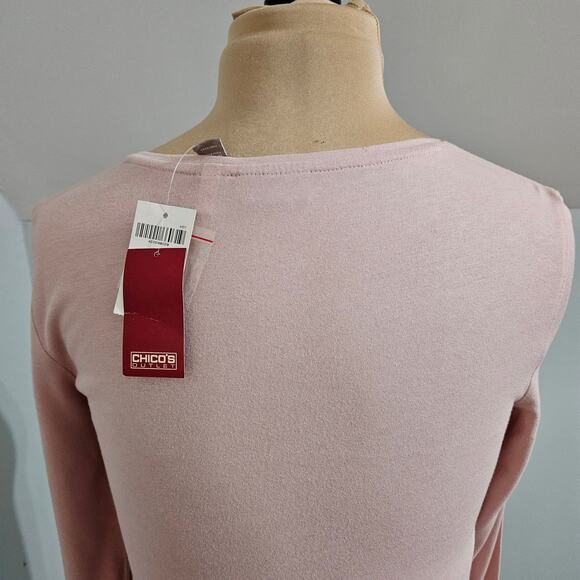 New Chico's Posh Pink Dazzling Rhinestone Scoopneck Long Sleeve Embellished Top - Picture 8 of 12